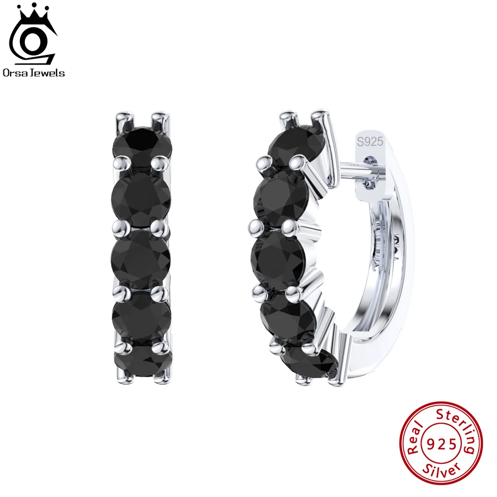 ORSA JEWELS, Настоящее серебро 925 пробы, круглые штабелируемые CZ серьги для женщин, модные женские ювелирные изделия с пряжкой, APE120