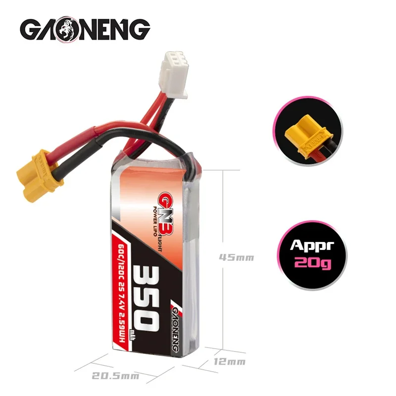 Фото 1-10 шт. GNB Gaoneng 2S 350 мАч 7,4 В 60C/120C Lipo аккумулятор XT30 или разъем PH2.0 для BETAFPV Beta75X Tiny Whoop Drones Small Car №2