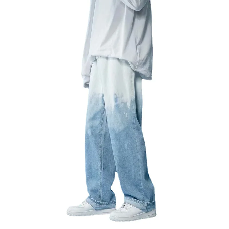 HOUZHOU Baggy Jeans Denim Trousers Male Black Wide Leg Jeans for Men Autumn Loose Casual Korean Streetwear Hip Hop Harajuku