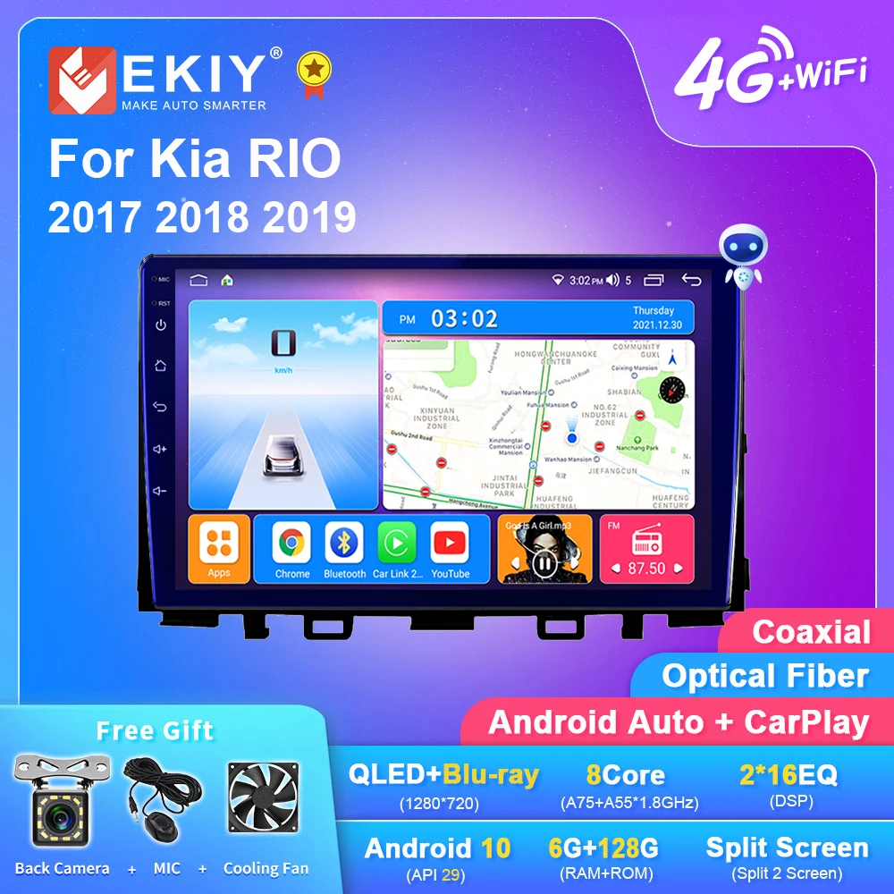 

EKIY Android 10 Авторадио для Kia RIO 2017 2018 2019 стерео Мультимедийный видеоплеер навигация GPS QLED DSP No 2din головное устройство