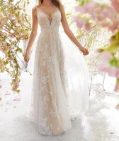 women party elegant floor length spaghetti strap dresses 2021 new wedding sexy slim v neck sleeveless lace wedding white dress