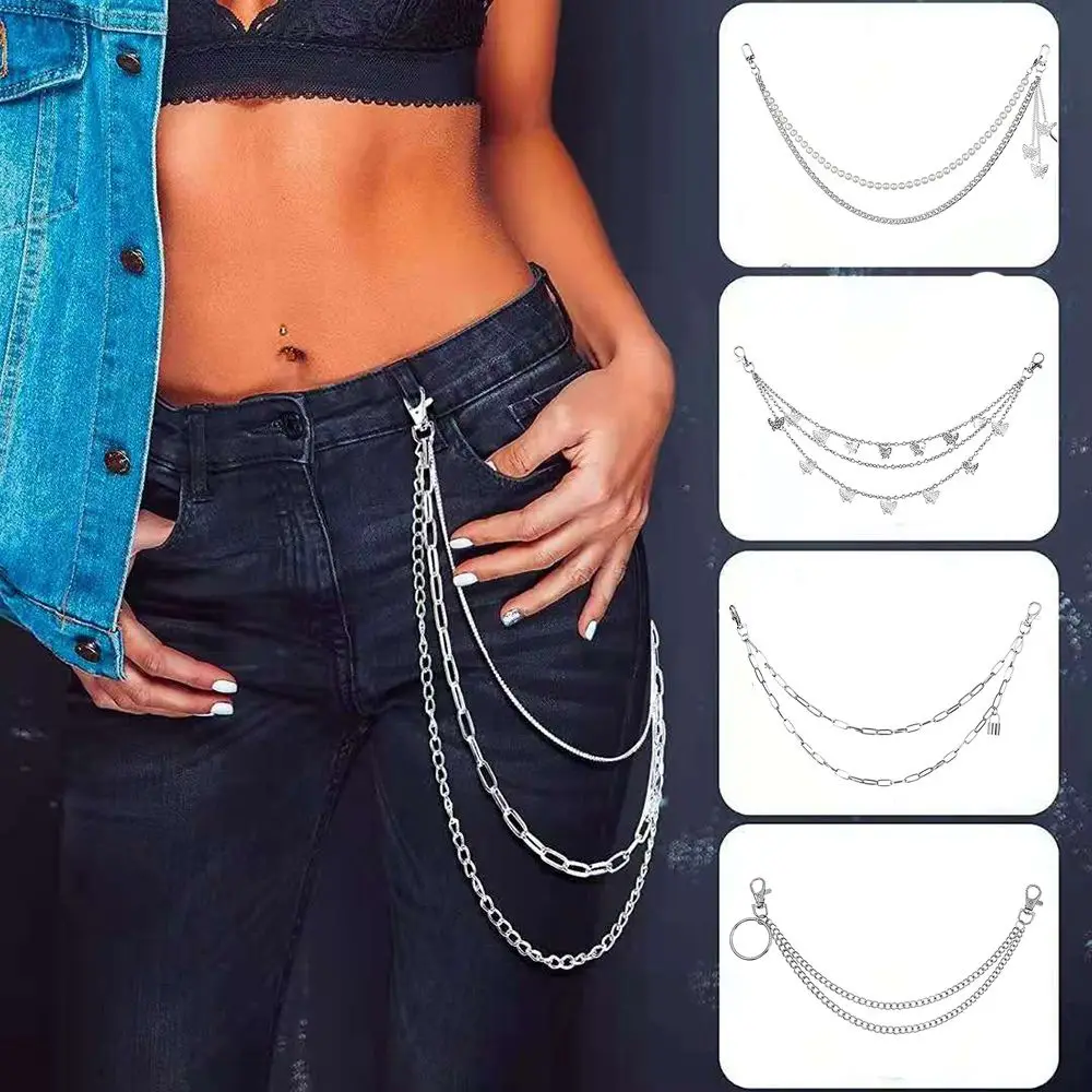 

6Pcs Multi-layer Vintage Punk Hip Hop Jewelry Jeans Keychain Waist Pants Chain Wallet Chain Belt Clothing Accessories