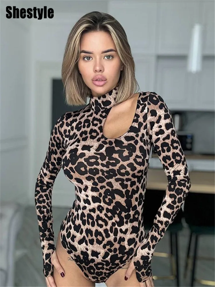 Shestyle леопардовые женские боди с открытыми плечами в горошек 2025 воротник-стойка