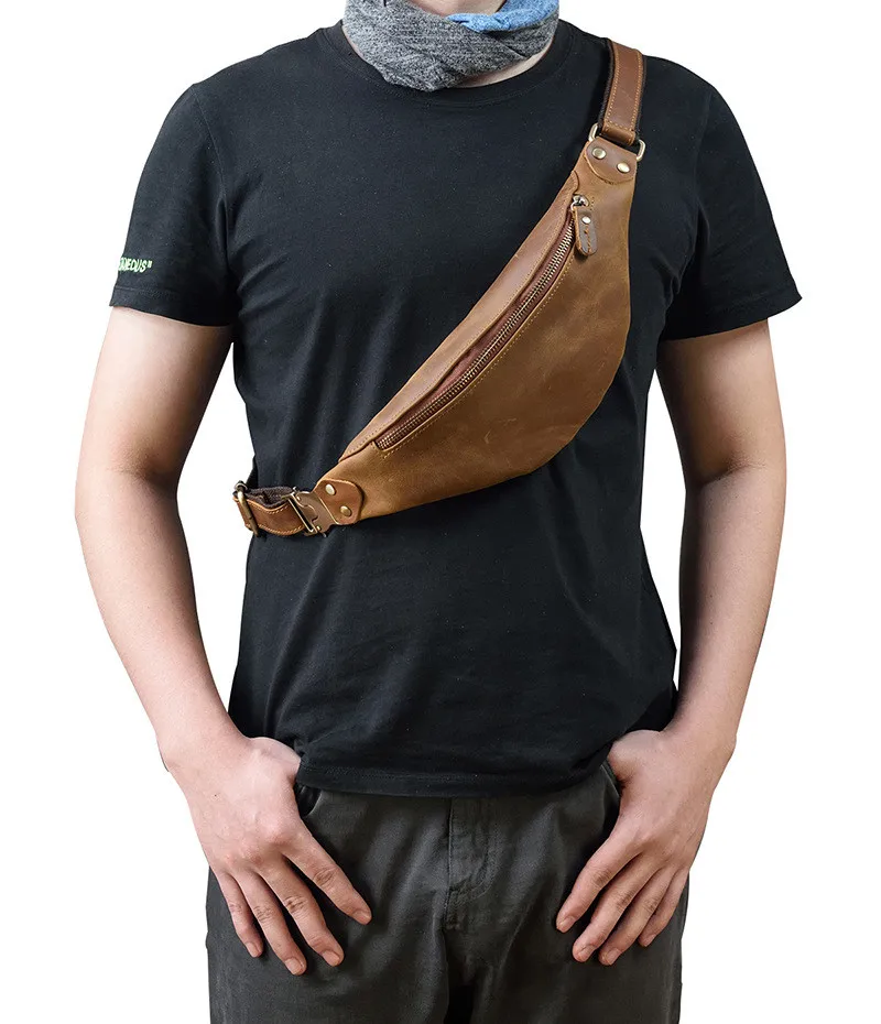 Simple crazy horse cowhide men's small chest bag retro natural genuine leather multifunctional cross-body bag casual waist pack
