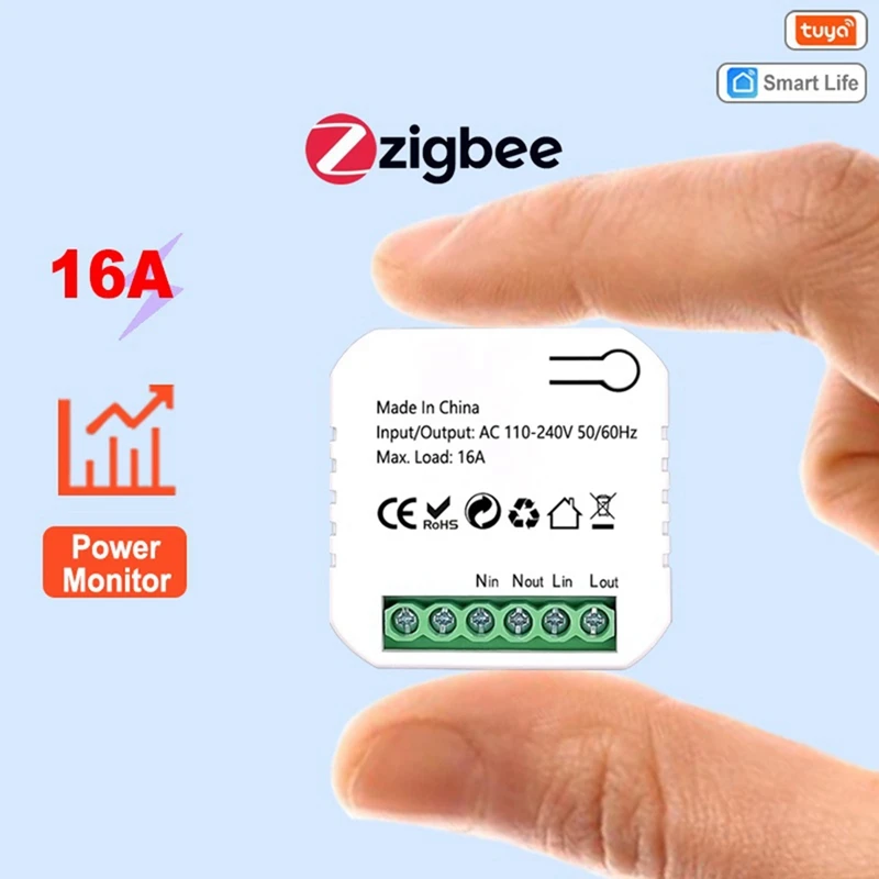 Умный выключатель Tuya Zigbee мини-модуль с таймером на Din-рейке 16 А монитором