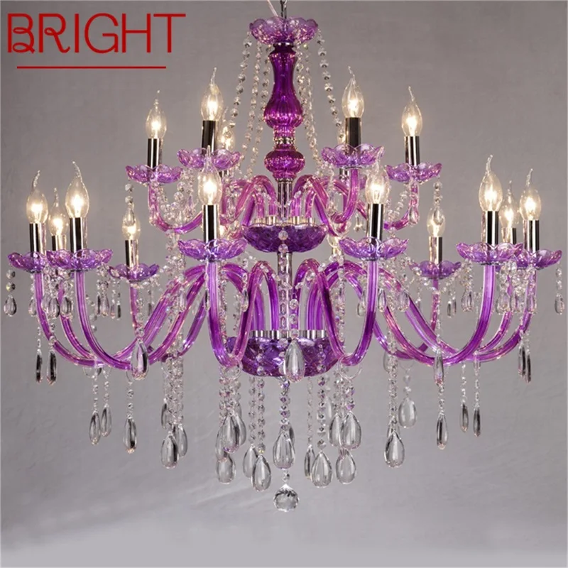 

BRIGHT European Style Chandelier LED Crystal Pendant Purple Luxury Candle Lights Fixtures for Home Hotel Hall
