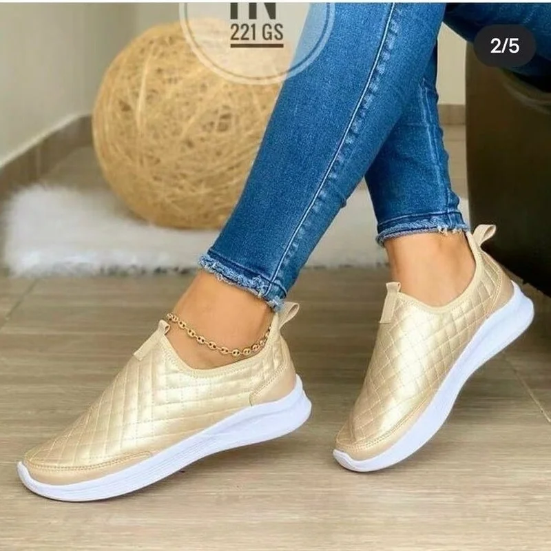 

Gold Sneakers 2023 Fall Selling Fashion Flat Sequins Round Toe Loafers Casual Versatile Luxury Pull-On Women's Vulcanized Shoes