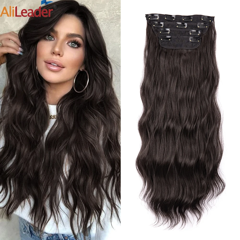 

Thicker Synthetic Clip In Hair Extension 200G 4Pcs Double Weft Heat Resistant Fiber Fascinate Ombre 20Inches Long Wavy Hairpiece