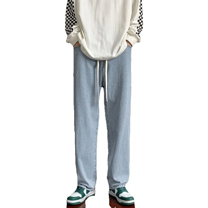 Blue Black Baggy Jeans Men Fashion Drawstring Casual Straight Jeans Men Streetwear Hip Hop Loose Denim Pants Mens Trousers S-2XL