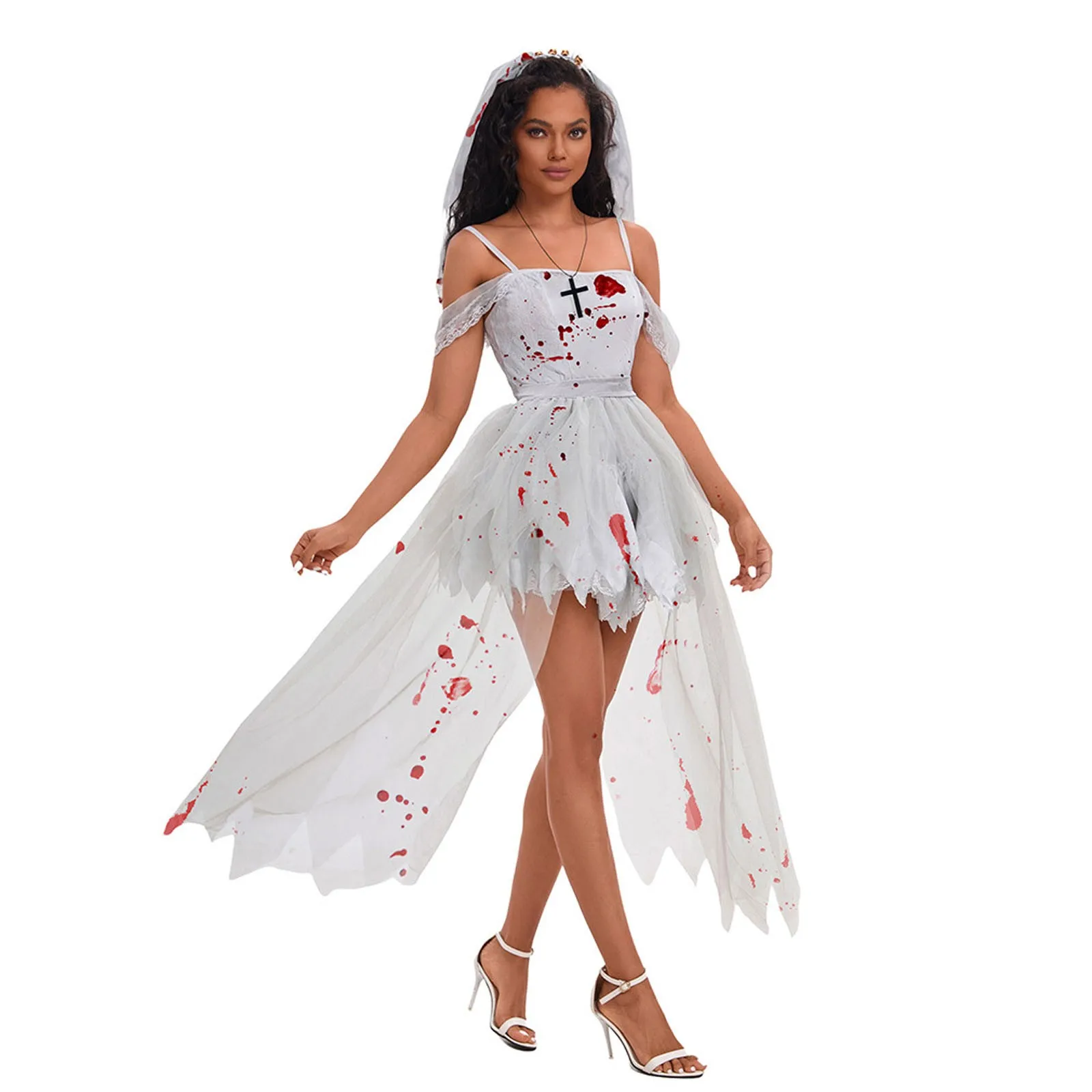 Страшное кроваво-Белое Женское платье для косплея невесты женское на Хэллоуин с