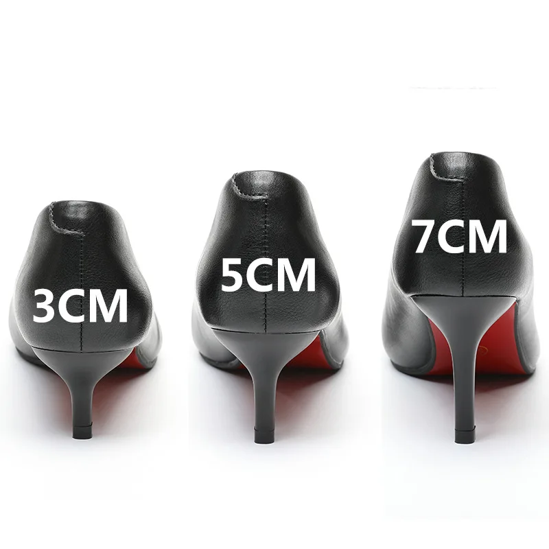 Spring Autumn Black 3cm/5cm/7cm Stiletto Heel OL Pumps Women Shoes Shallow Genuine Leather Office Ladies Shoes EU Size 34-41