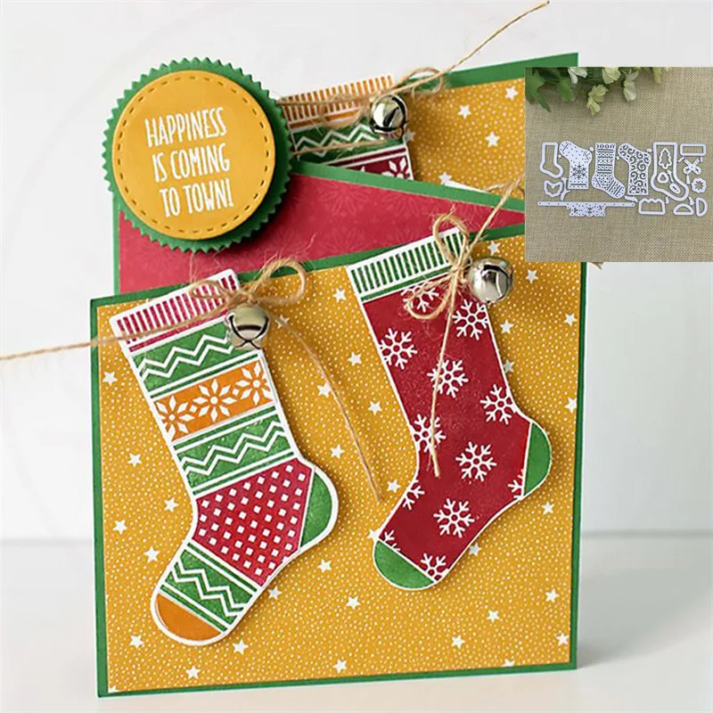 

Christmas Stockings Metal cutting dies mold Round hole label tag Scrapbook paper craft knife mould blade punch stencils dies