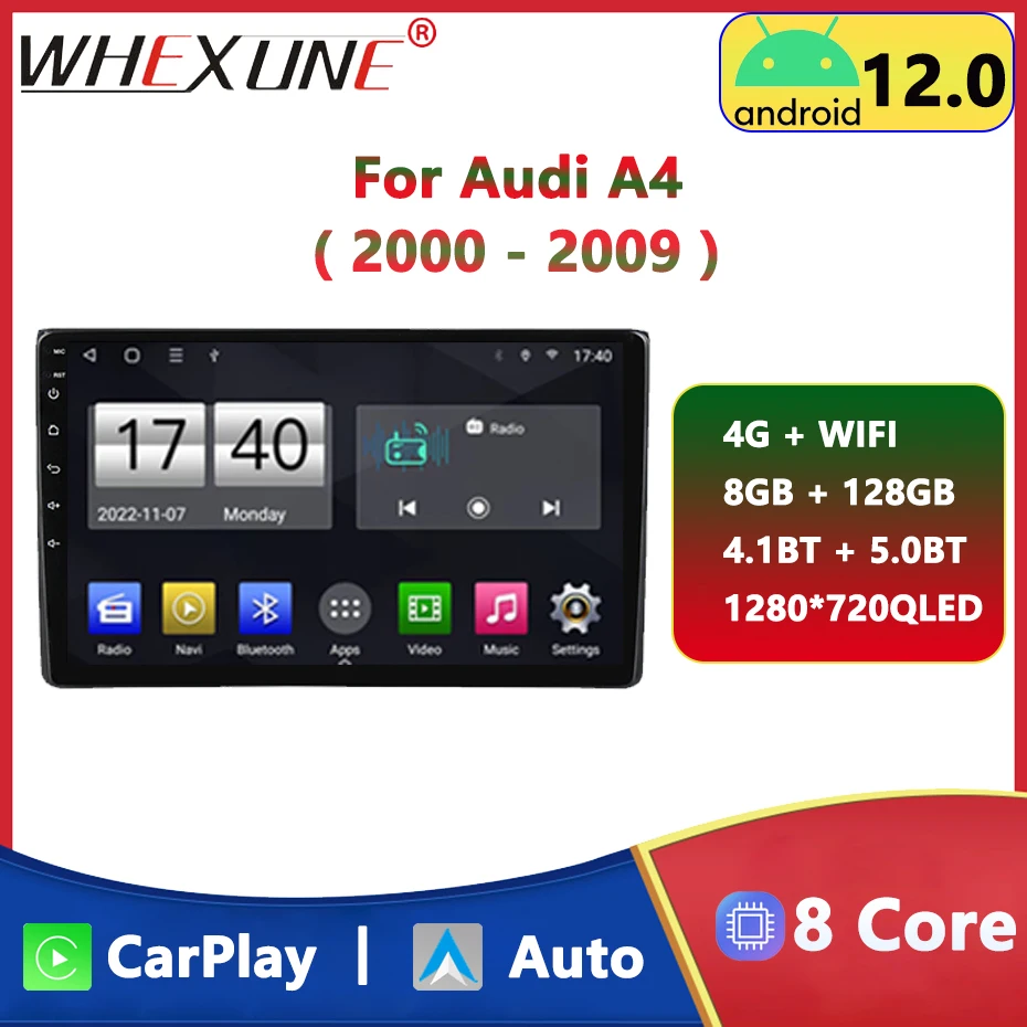 

Android 12 Car Radio Multimedia Video Player For Audi A4 B6 B7 S4 RS4 2000-2009 SEAT Exeo 2010 Navigator GPS 2Din Carplay Stereo