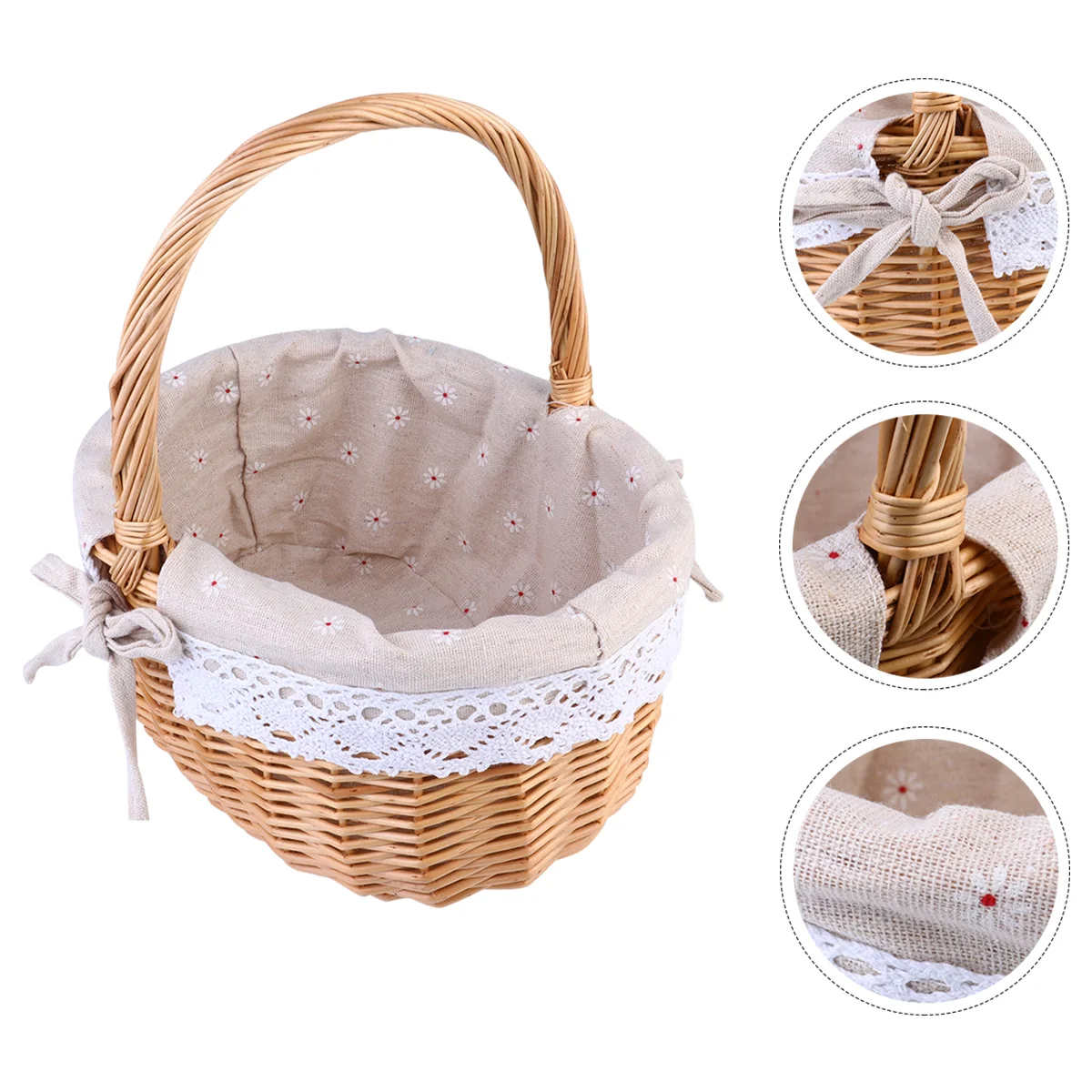 

Wicker Basket Woven Basket Small Storage Wicker Basket with Handle for Wedding Picnic Party, with Linen Cloth