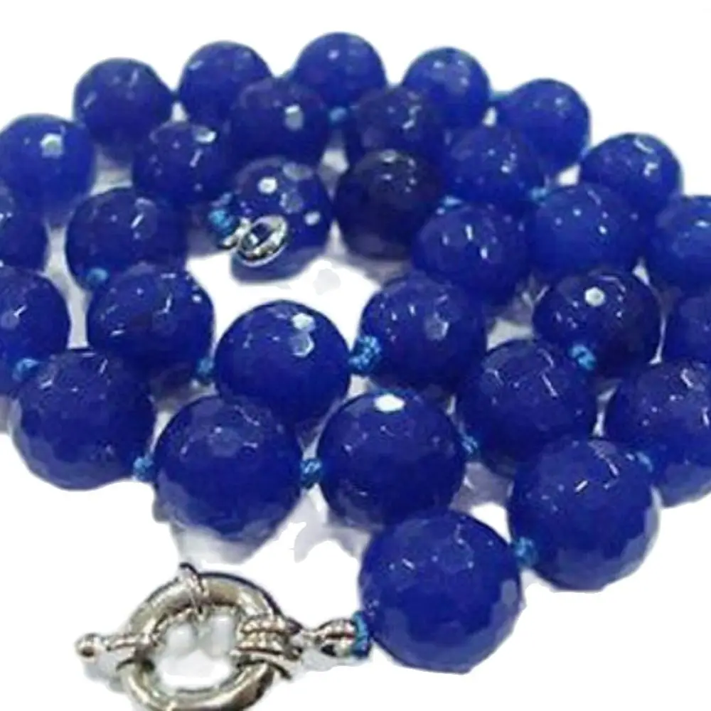 

Fashion 10mm Blue Sapphire Faceted s Round Beads Necklace 18"