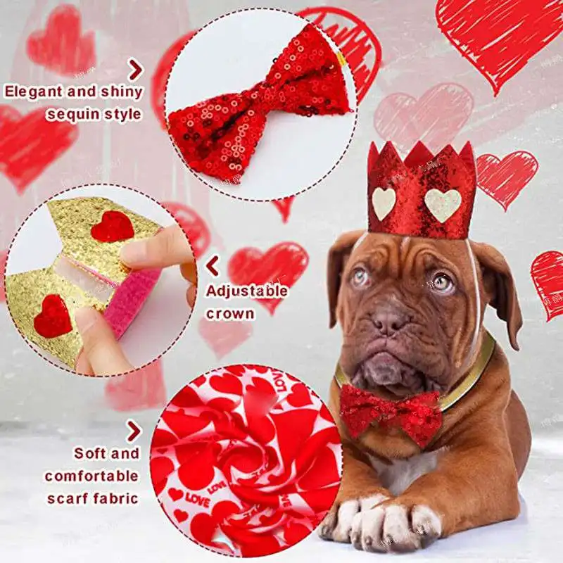 

New Valentine's Day Dog love Crown saliva towel pet decoration set dress up Valentine's Day