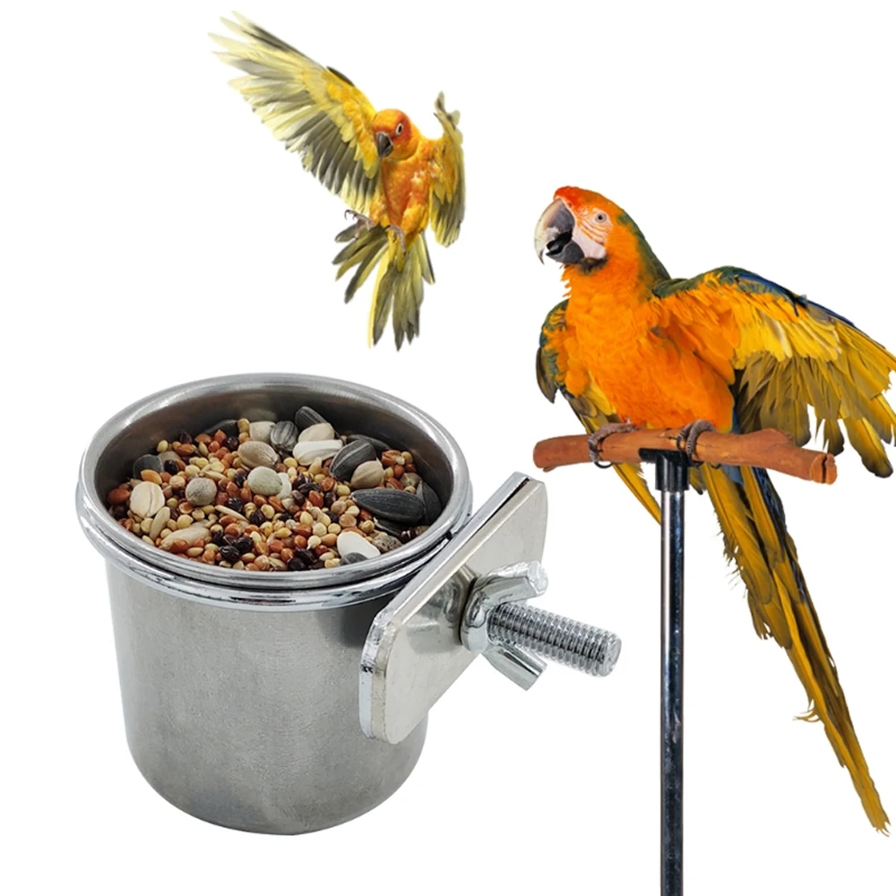 Pet Birds Hanging Cage Bowl  Cup Anti-turnover Stainless Steel Feeding Food Drinking Stainless Steel Bird Food Box