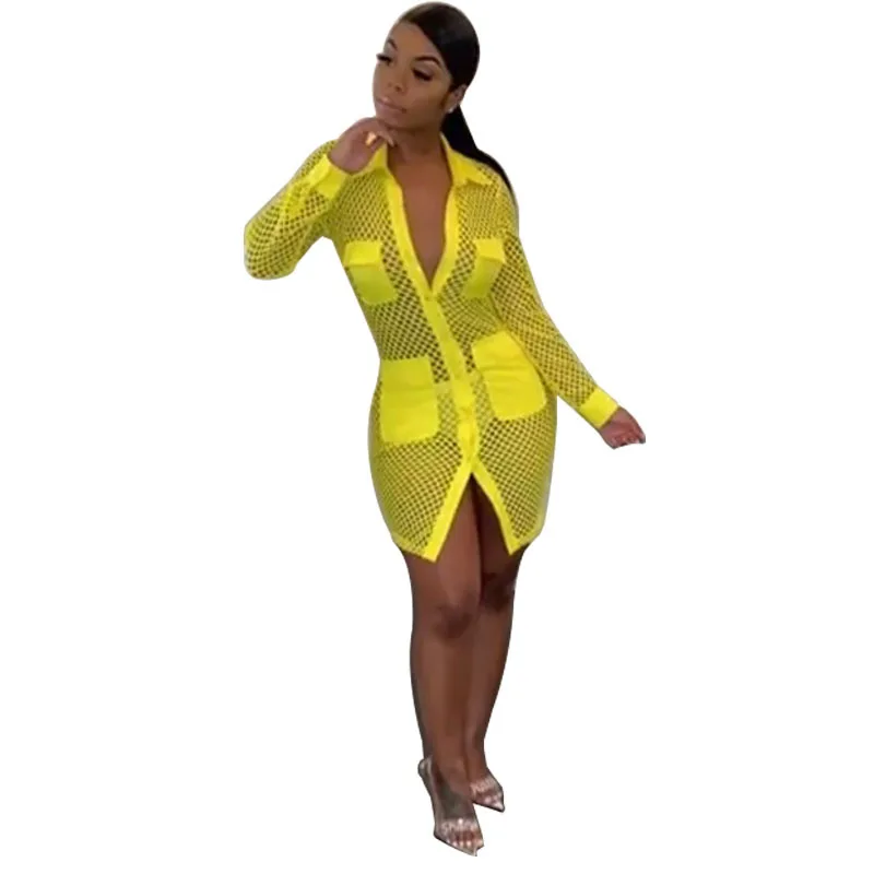 Лето 2022 новинка женское трикотажное Сетчатое ажурное мини-платье Oluolin пикантное