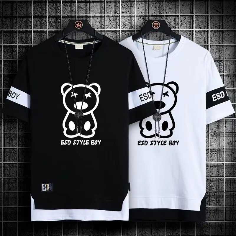 

2023 New Men's T Shirts Korean Fashion Summer Streetwear Print T Shirt Casual Men Clothing Harajuku Short Sleeve Tops Tees Men