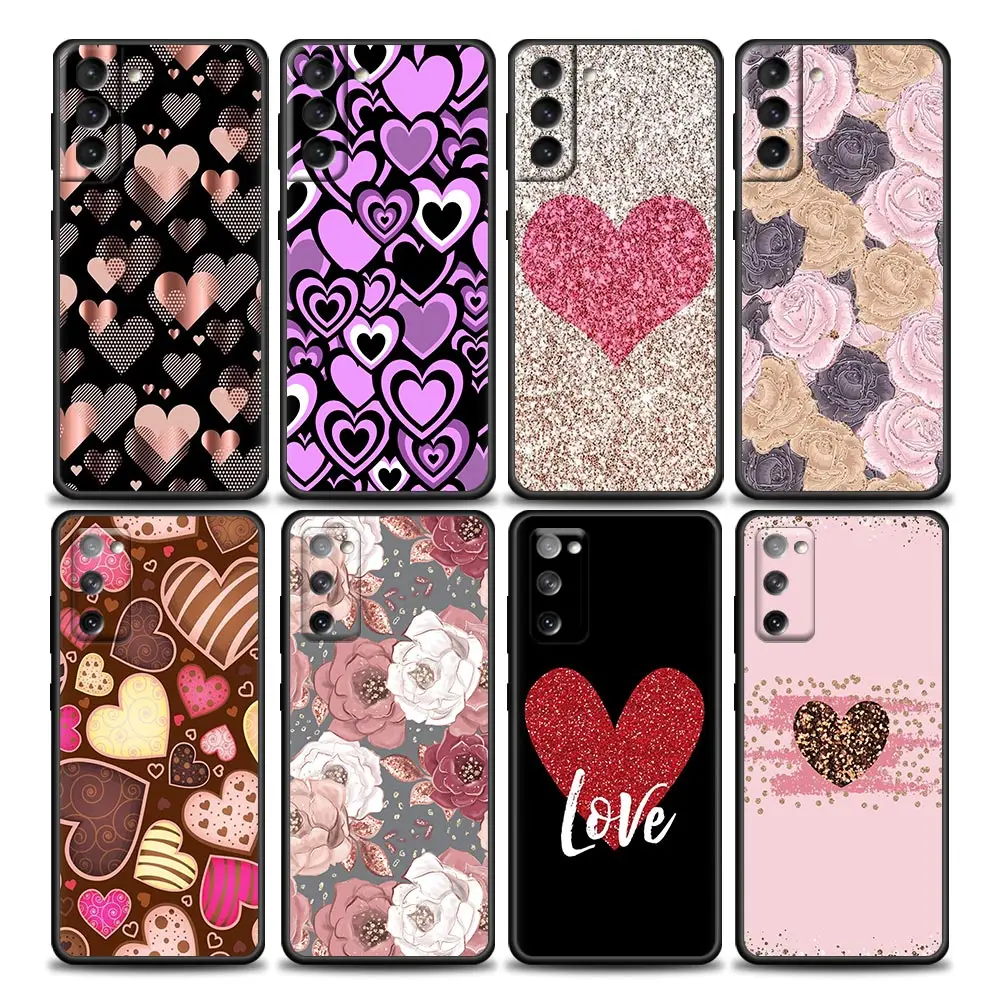 

Heart Love And Flower Phone Case for Samsung Galaxy S7 S8 S9 S10e S21 S20 Fe Plus Note 20 Ultra 5G Soft Silicone Case Funda
