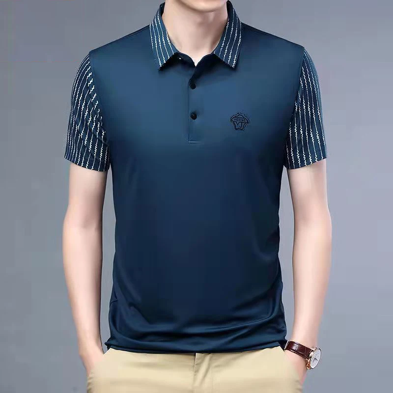

New Arrive Men Polo Summer Short Stripe Sleeve Chic Breathable Teen Fashion Stree Top Casual Male Solid Shirt