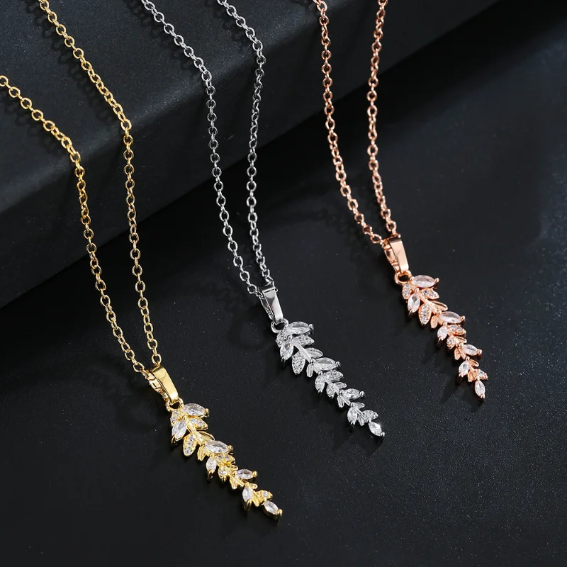 

White Leaves Hot Selling Women's Necklace Cubic Zirconia Wedding Party Jewelry Fashion Anniversary Surprise Gift Free Shipping