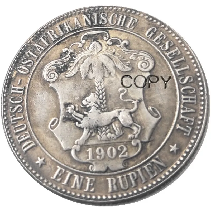 1902 г., император 1 Rupie Coin Guilelmus II, Посеребренная копировальная монета, Германия, Восточная Африка 1902 г., император 1 Rupie Coin Guilelmus II, Посеребренная копировальная монета, Германия, Восточная Африка