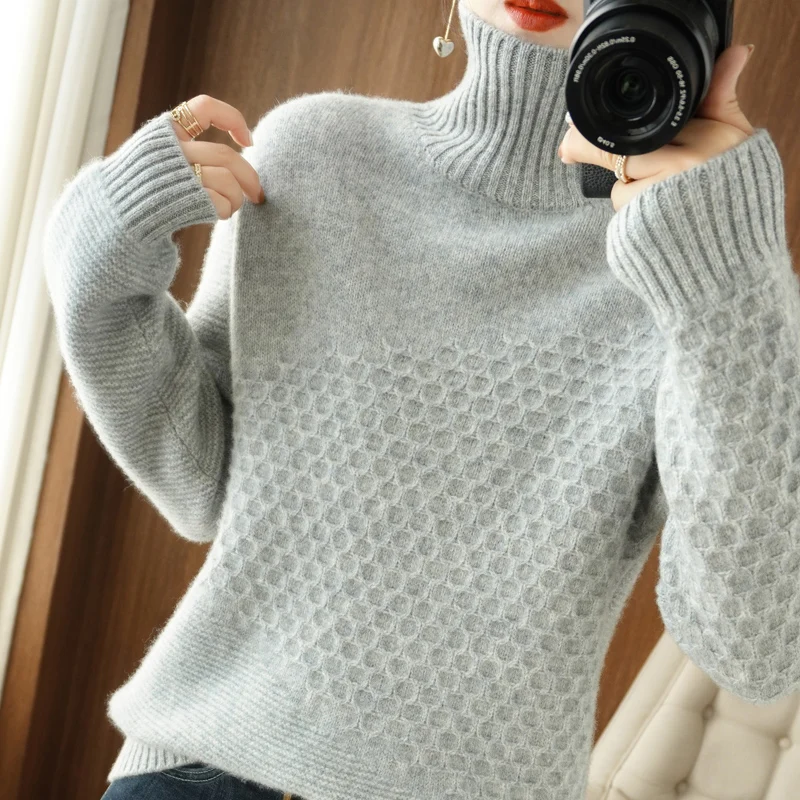 BELIARST 100% Merino Wool Cashmere Sweater Women's High Collar Thickened Pullover 2022 Autumn Winter Loose Top Korean Fashion