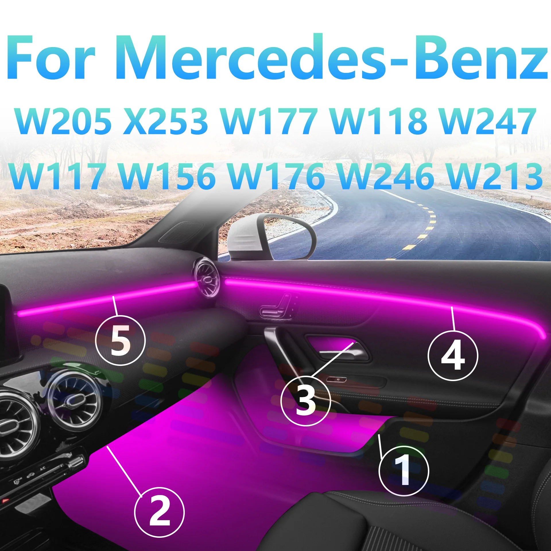 Для Mercedes-Benz W205 X253 W177 W118 W247 W117 W156 W176 W246 Атмосферная лампа RGB Symphony Автомобильное