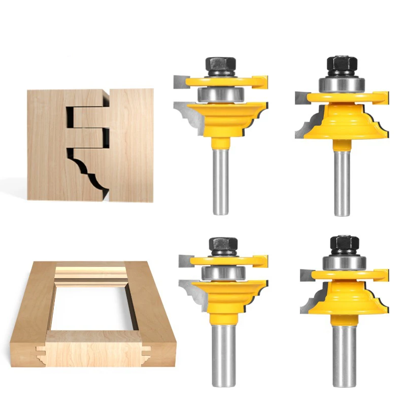 

8/12/12.7mm Shank Rail & Stile Router Bits-Matched Standard Door Knife Woodworking Cutter Tenon Cutter for Woodworking Tools