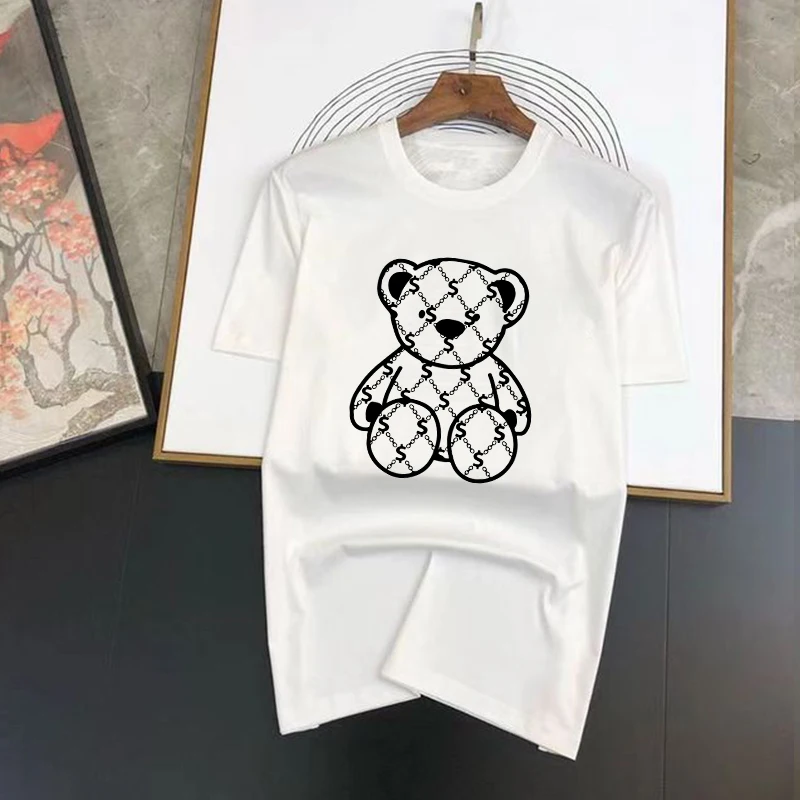 

New Rich Bear Luxury Brand Printed Summer T-shirt For Men's Women's Short Sleeved Tops Fashion Casual Graphic Oversized ClothIng