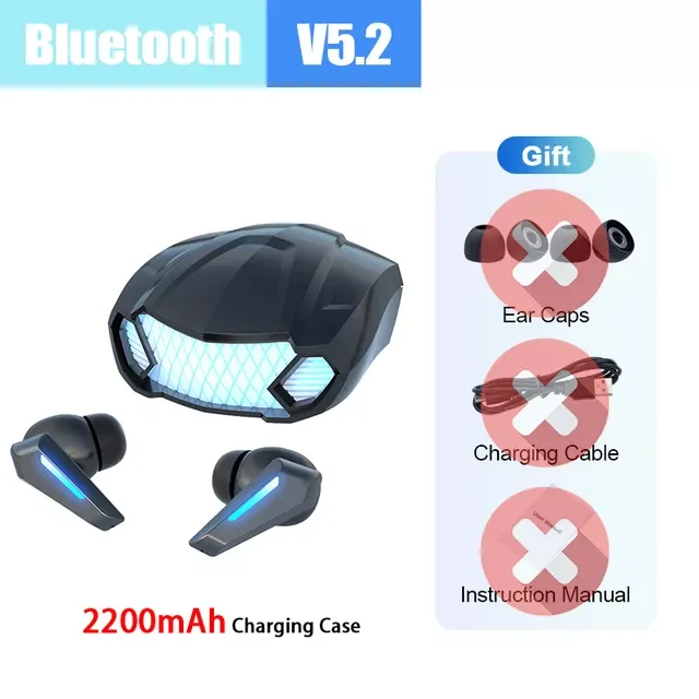 

New Gaming Earphones Wireless Bluetooth 5.2 Headphones Waterproof Sport Headsets Noise Reduction Earbuds with Mic