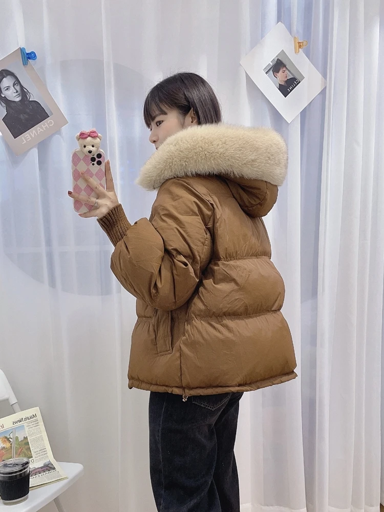 Canada 2023 Duck Down Jackets Coats for Women with Large Real Natural Fox Fur Hood Parka Yellow Pink Cream Khaki Black Oversized