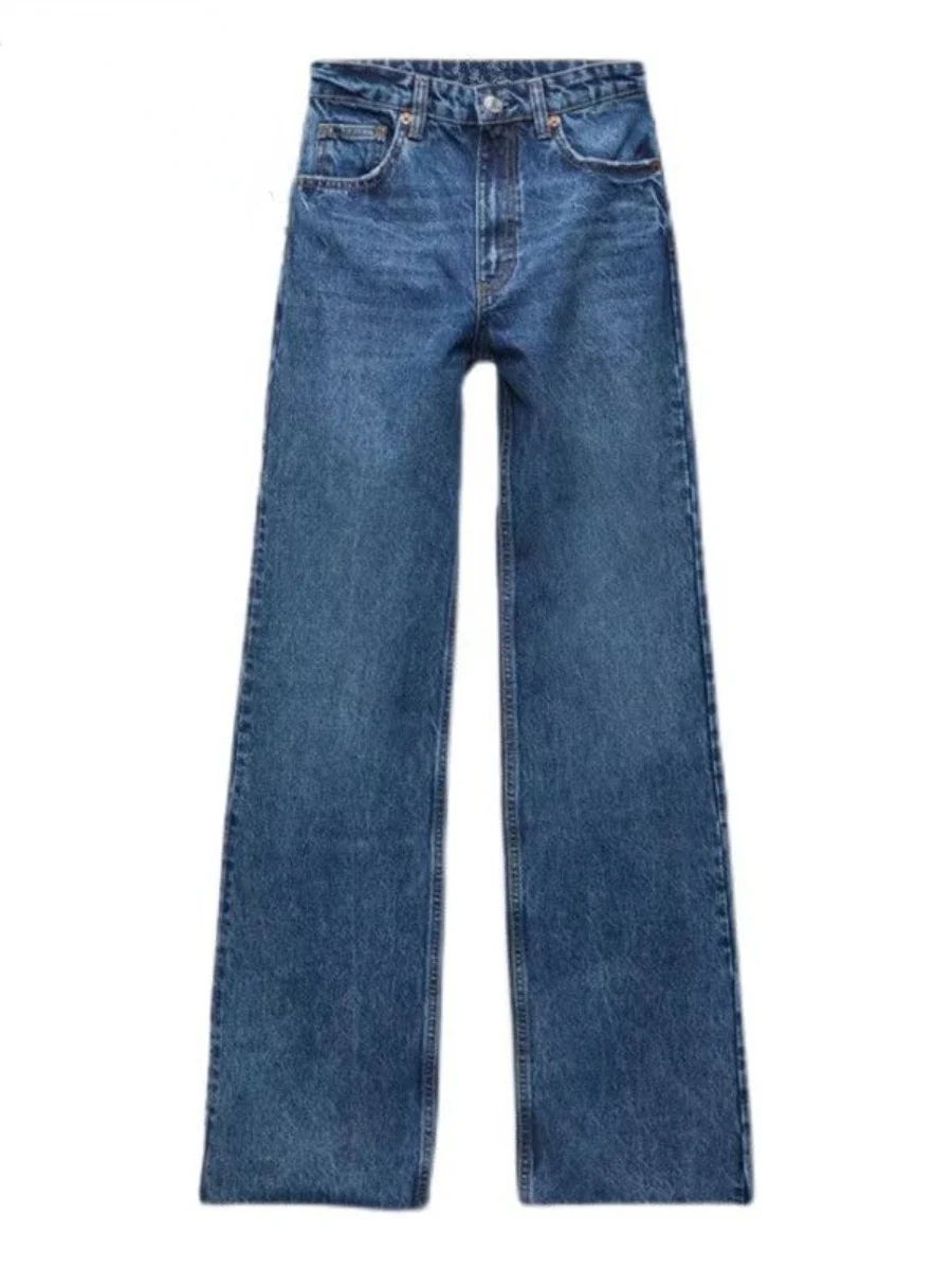 Повседневные универсальные брюки с высокой талией варенные Широкие джинсовые