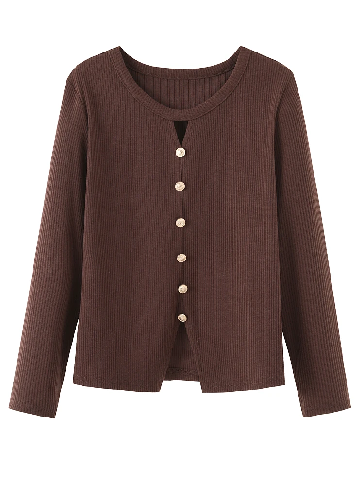 Новинка 2024 Ранняя осень Свободный вязаный свитер с длинным рукавом и вырезами