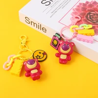 cute creative anime toy story strawberry bear keychain smiley backpack car key chain pendant