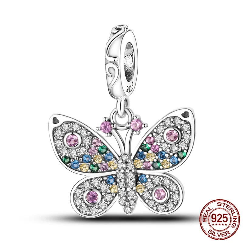 

100% Real 925 Sterling Silver Pavé Butterfly Beaded Fit Original pandora Bracelet&Bangle Making Fashion DIY Jewelry
