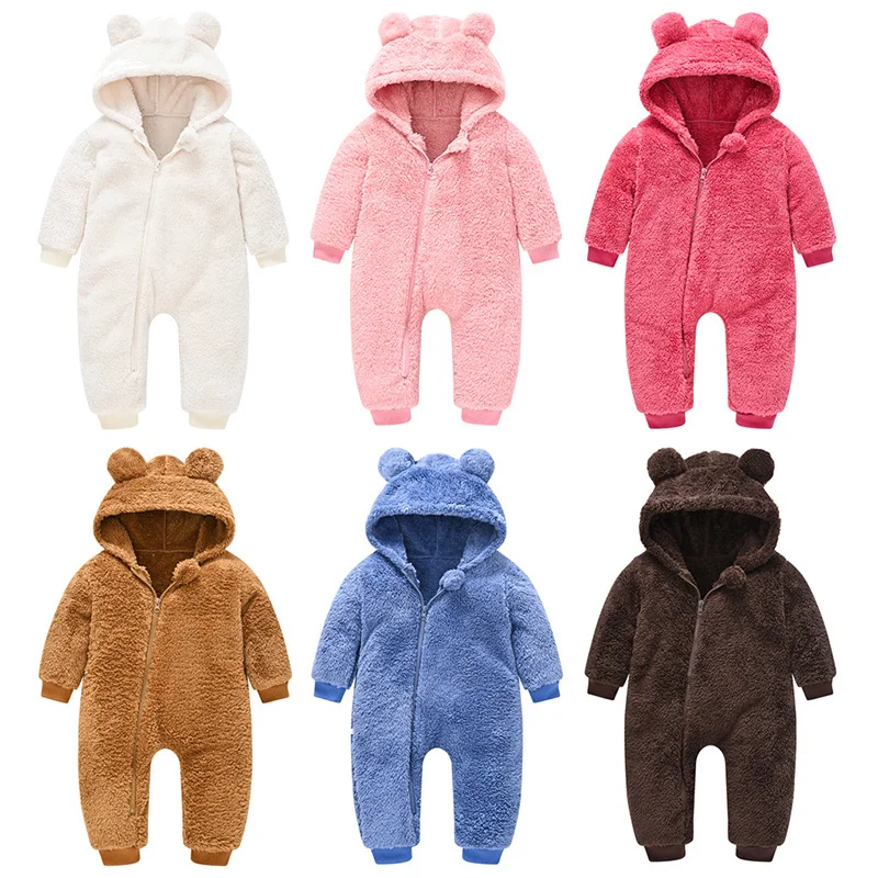 

new born Plush Bear onesies Baby Rompers Toddler Girl Overall Jumpsuit fall Hooded Zipper clothes Boys Infant Crawling Clothing