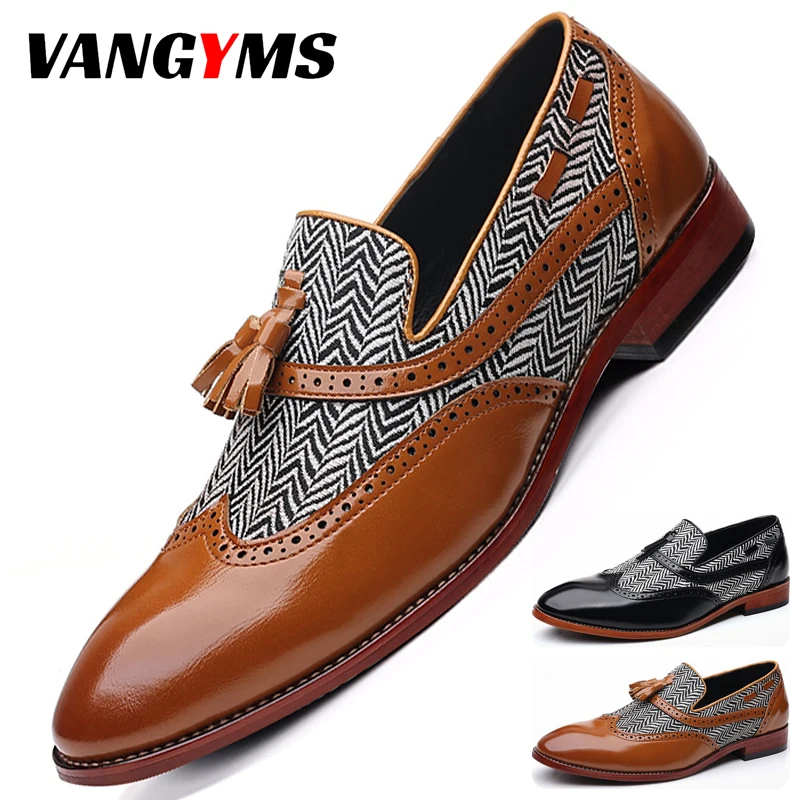 

Men's Leather Shoes Slip-On Panel Hand Carved Breathable Tassel Loafers Sapatos Social Masculino De Couro Fashion Casual Shoes