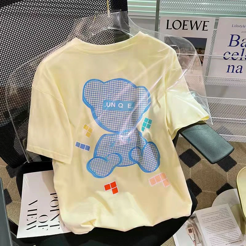 

Limiguyue Yellow Embroidery Bear Tshirt Women Kawaii Short Sleeve Summer Shirt Korean Loose Casual Tops Tees High Quality J498