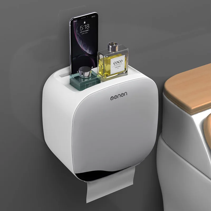 

Toilet Paper Holder Waterproof Wall Mount Shelf Tissue Box Toilet Paper Tray Roll Paper Tube Bathroom Storage Box Organizer