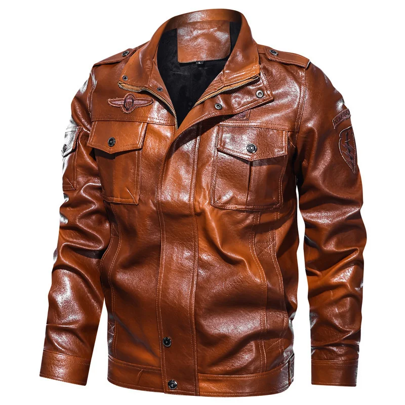 Spring And Autumn New Men'S Leather Fashion Casual Motorcycle Jacket Lapel Zipper Black Brown Handsome Gentleman Cool