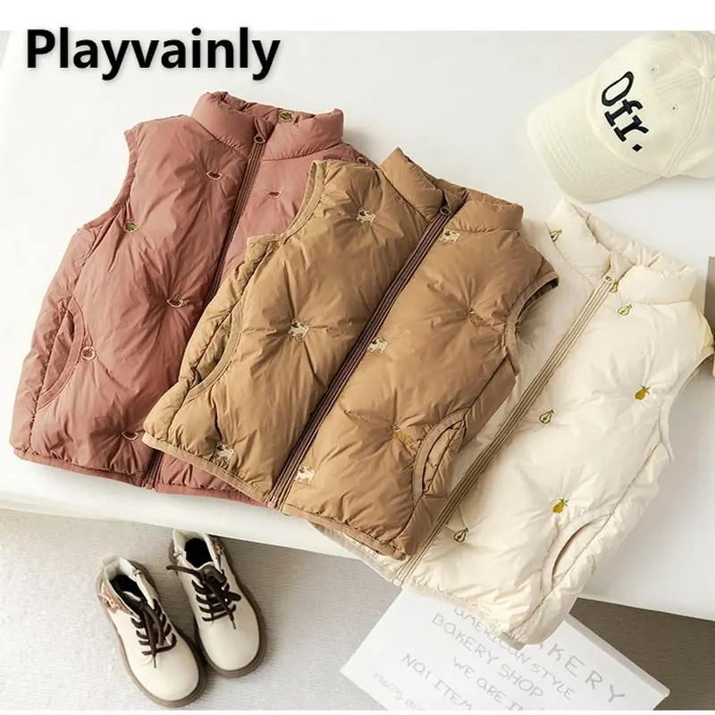 

Осенне-зимний пуховой жилет, жилет для маленьких девочек и мальчиков, жилет с вышивкой без рукавов, теплый жилет, мягкий пуховой жилет, пальт...