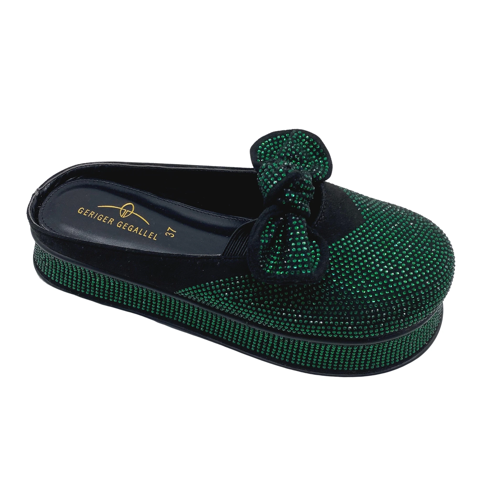 Green Women Mules Half Closed Slippers for Lady Female Shoe Bling Bling Rhinestone Sparkly Woman Shoe Light Comfy Walking Shoes