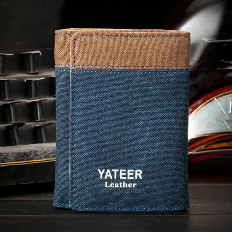 Men's Canvas Minimalist Wallet Male Slim Business ID Card Holders Purse Luxury Brand Designer Small Tri-fold Wallets for Men