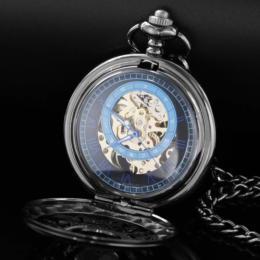 Черные ретро механические карманные часы для мужчин и женщин FOB ручной ветер
