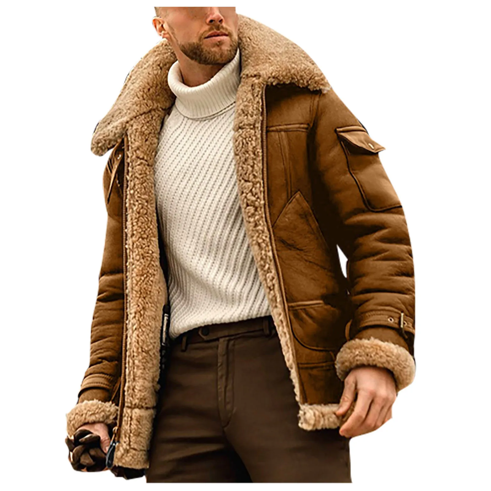 Winter Men Casual Birtish Style Faux Fur Lapel Long Puffy Jacket Male Plus Size Thicken Parka Lot Winter Fashion Warm Thick Coat
