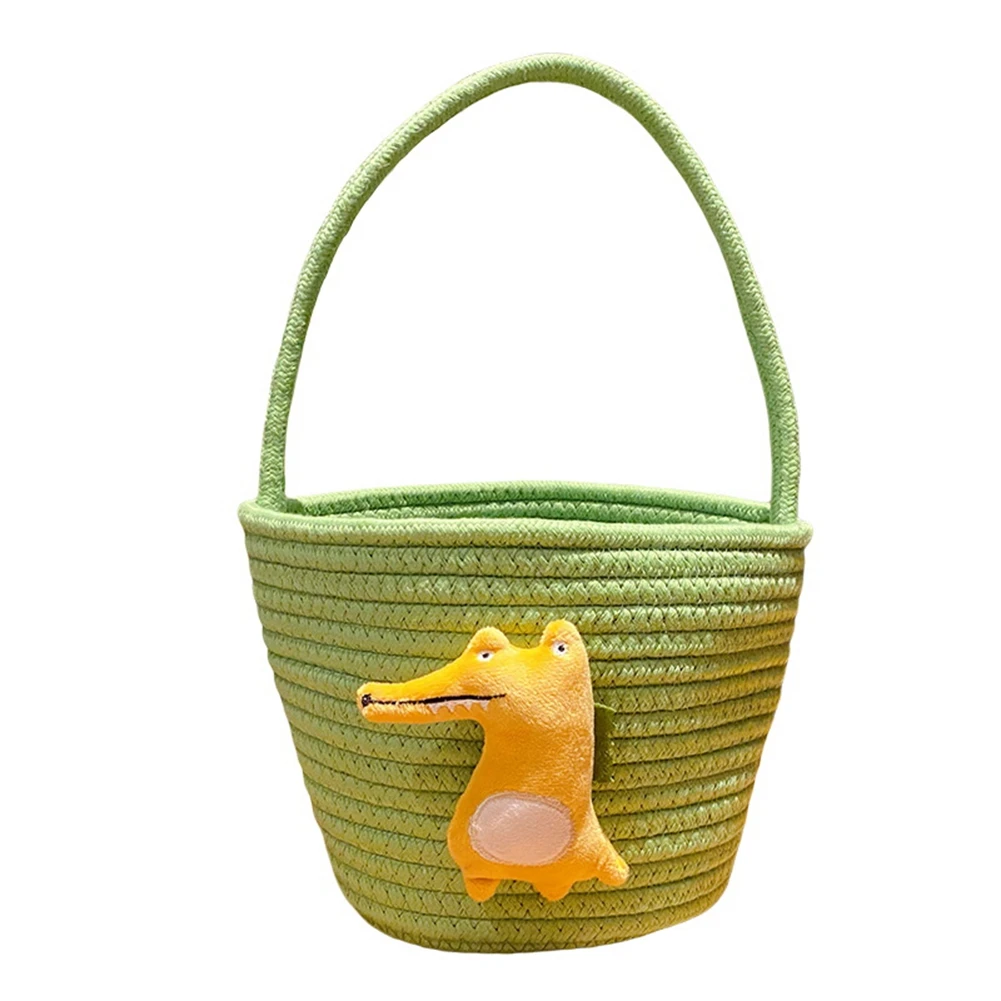 

Cartoon Storage Basket Gift Hamper Cotton Rope Woven Basket Hand-Held Gift Basket Kawaii Alligator Present Home Decor-C
