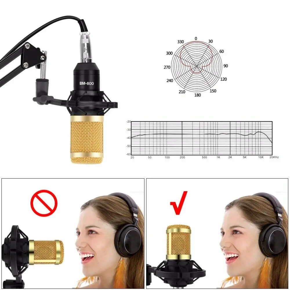 BM800 Professional Condenser Microphone Kits V8 Sound Card Karaoke with Stand USB MIC Live Streaming | Электроника
