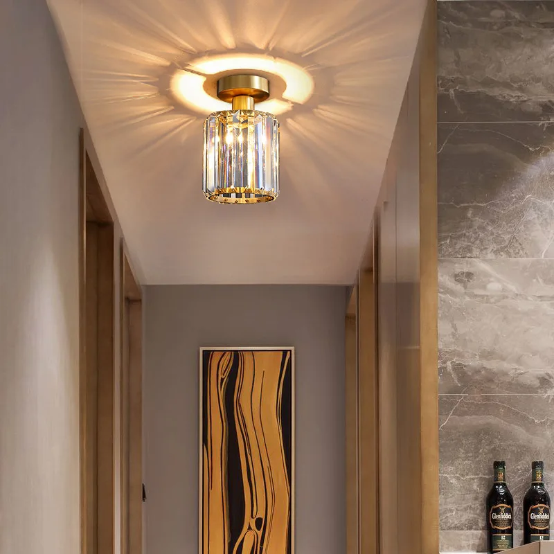 

Полностью медный кристаллический квадратный светодиодный фонарь, простой роскошный декоративный светильник для коридора, коридора, креативный светильник для крыльца